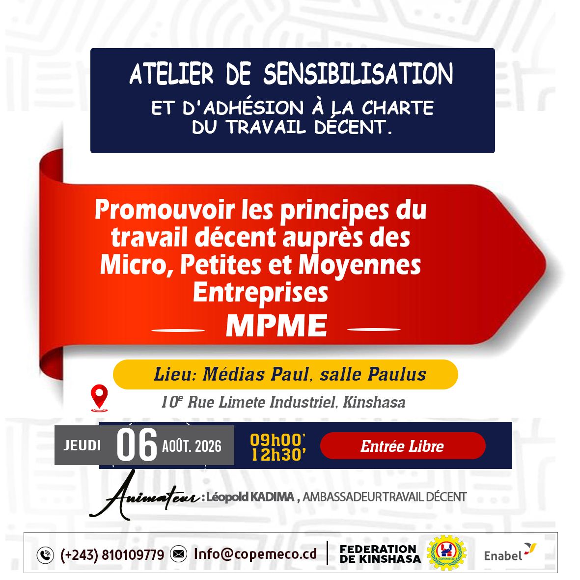 Travail décent dans les MPME : la COPEMECO Kinshasa sensibilise des entrepreneurs congolais